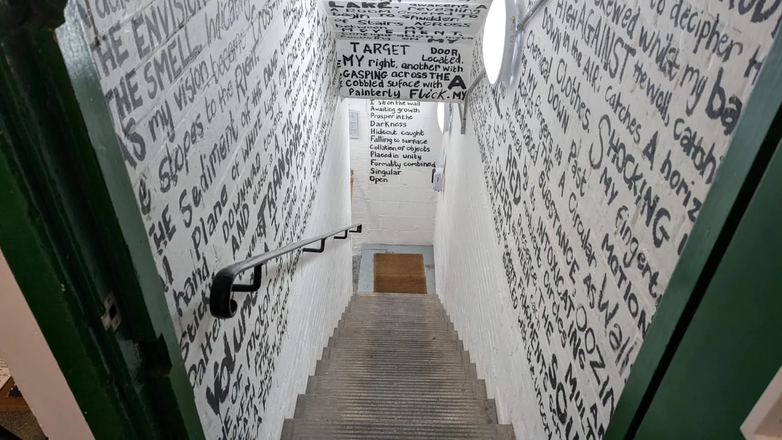 The painted staircase down to the escape rooms in the basement of the Old Telephone Exchange