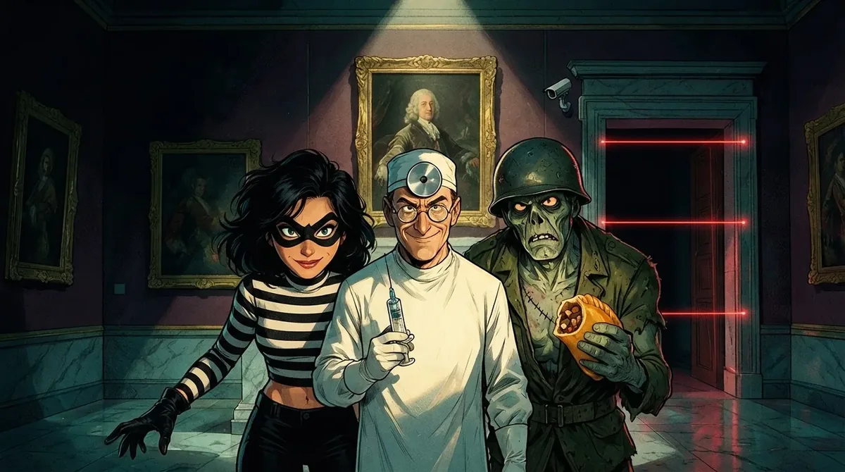 Escape Rooms Cornwall: an art thief, a 1940s surgeon and a zombie soldier mid-heist in a laser-guarded gallery